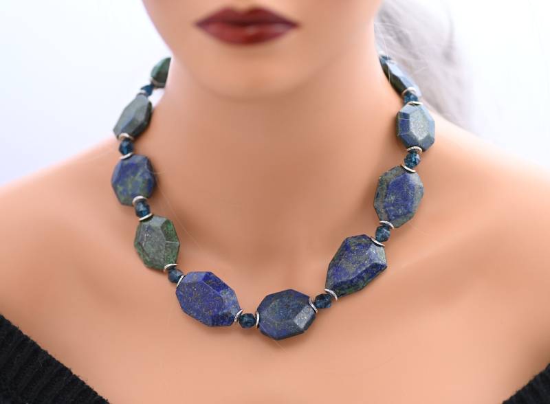 Große Natürliche Blau Grüne Azurit Malachit Chrysokoll Edelstein Halskette Perlen Verstellbare 18 "-20" Ich Kann von Cosmo888