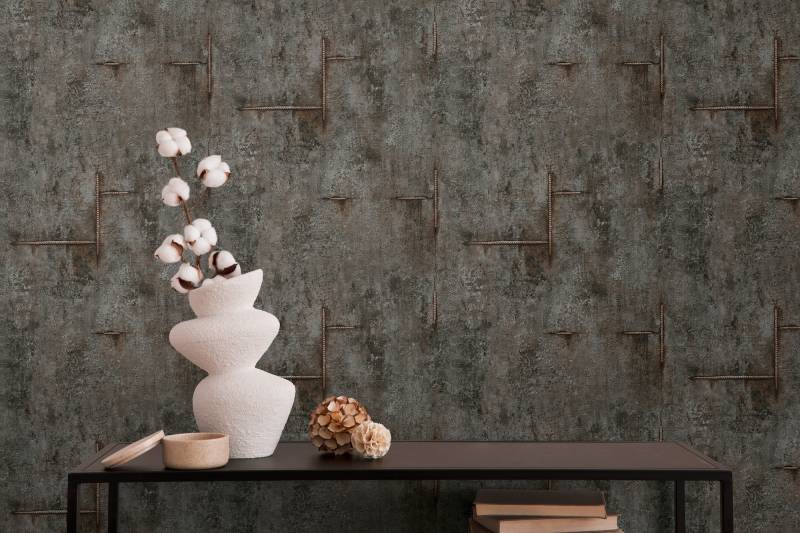 CosmoLiving by Cosmopolitan Vliestapete "Graphite Groove-Edge Betonoptiktapete" matt strukturiert von Cosmoliving By Cosmopolitan