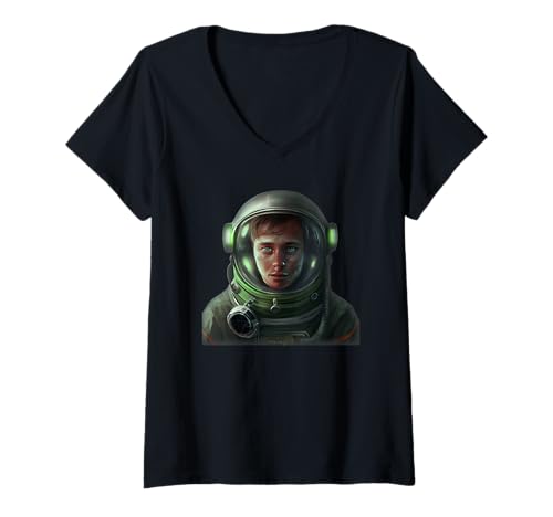 Damen Kosmonaut Russisch Junge Kerl Im Weltraum Kosmonaut T-Shirt mit V-Ausschnitt Damen Kosmonaut Russisch Junge Kerl Im Weltraum Kosmonaut T-Shirt mit V-Ausschnitt von Cosmonaut Russian Young Guy In Space Cosmonaut