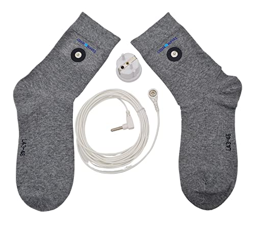Cosmowaves Erdungssocken - Leitfähige Socken mit 23% Silberfäden Anteil und Erdungsanschluss inkl. Erdungskabel und Erdungsstecker (Größe 43-46) von Cosmowaves