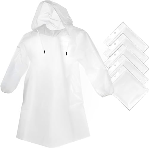 Cosowe Einweg Regenjacke Regencape Regenponcho Regenmantel mit Kapuze, 5 Stück Transparent Wasserdicht Regenbekleidung für Erwachsene und Kinder von Cosowe