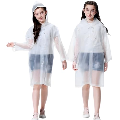 Cosowe Regenponchos Regenmäntel für Kinder, 2 Packs Regenjacken Wiederverwendbar mit Kapuze für Jungen Mädchen Disney Wandern Camping Outdoor, 2 Weiß von Cosowe