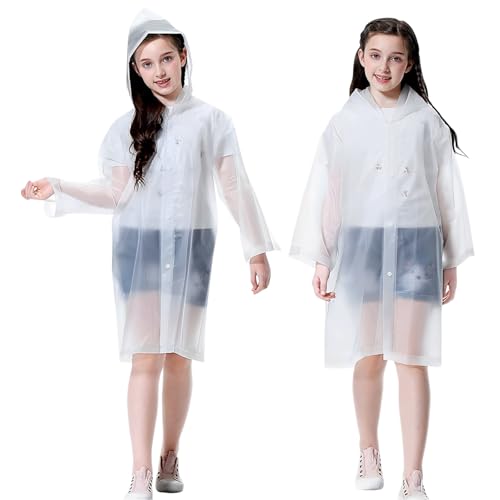 Cosowe Regenponchos Regenmäntel für Kinder, 2 Packs Regenjacken Wiederverwendbar mit Kapuze für Jungen Mädchen Disney Wandern Camping Outdoor, 2 Weiß von Cosowe