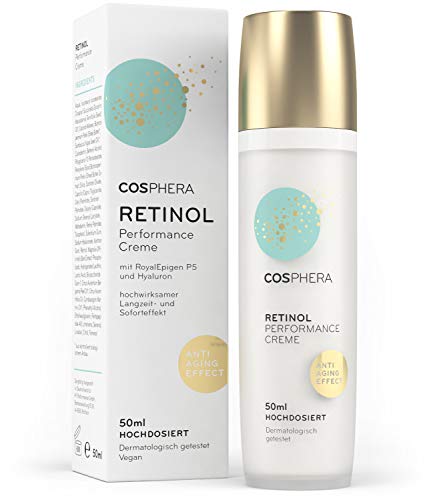 Cosphera - Retinol Performance Creme 50 ml - mit Hyaluronsäure - vegane Tages- und Nachtcreme hochdosiert für Gesicht, Hals, Augen - Anti-Falten Feuchtigkeitsbehandlung für Frauen und Männer von Cosphera