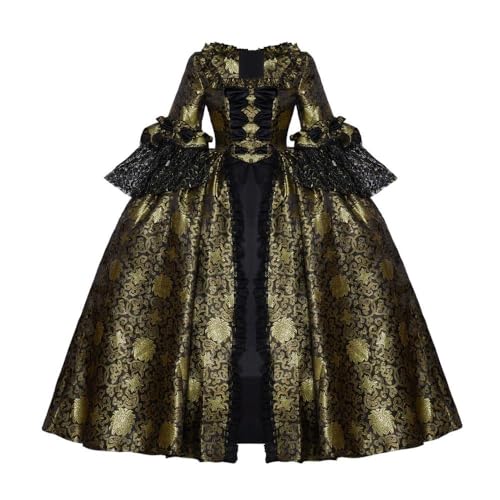 CosplayDiy Damen Königin Marie Antoinette Rokoko Ballkleid Gothic Viktorianisches Kleid Kostüm Gold Schwarz, Gold, XL von CosplayDiy