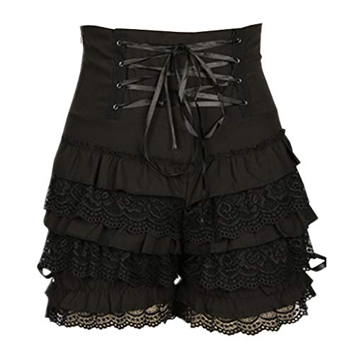 CosplayDiy Damen süße Gothic Steampunk Lolita Maid Rüschen Spitze Kürbis Cosplay Bloomers Shorts - Schwarz - Mittel von CosplayDiy