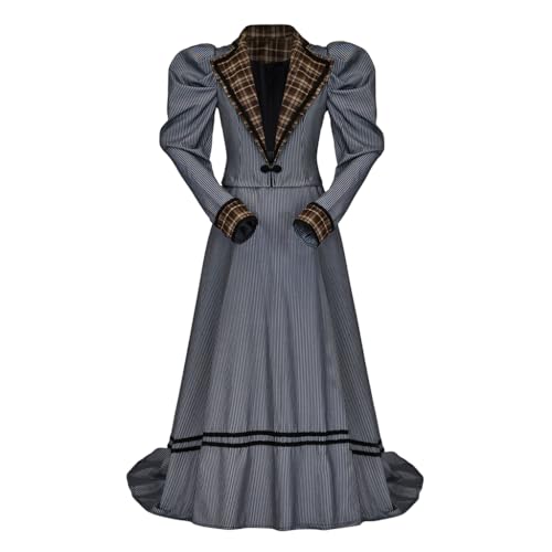 CosplayDiy Viktorianisches Edwardianisches Kleid Mittelalter Renaissance Ballkleid Kostüm Damen Vintage Edwardian Gestreiftes Kleid XXL von CosplayDiy