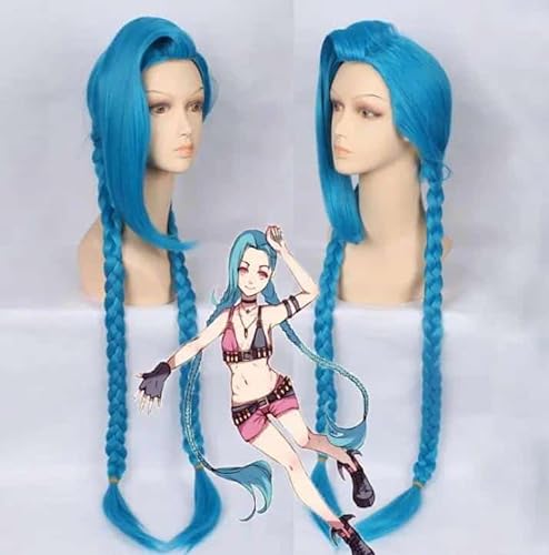 Anime League of Legends LOL Jinx Cosplay Wigs For Women Blue Double Ponytail Braids Girls Long Hair For Halloween Party von CosplayHero