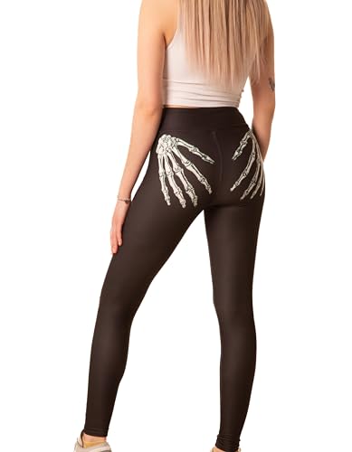 Cosplaya Damen Leggings mit hoher Taille, butterweich, für Cosplay, Halloween, Kostüme, Alptraum der 80er Jahre, Skelett Jack, Schwarz, X-Groß von Cosplaya