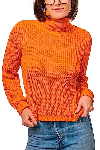 Cosplaya Oranger Rollkragenpullover für Damen – Herbst, Damen, Paare, Übergröße, Cosplay, Halloween-Kostüme, Orange/Abendrot im Zickzackmuster (Sunset Chevron), Klein von Cosplaya