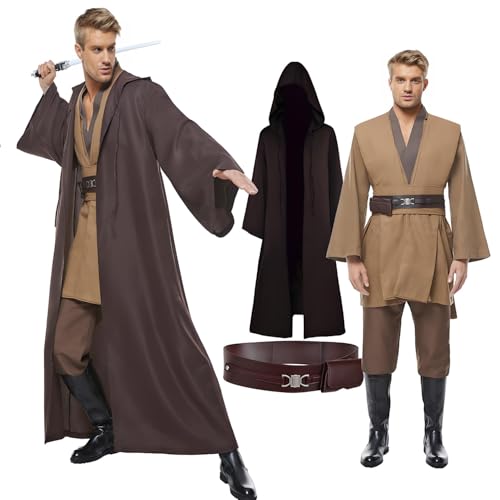 Cosplaysky Jedi-Kostüm für Erwachsene, Tunika und Bademantel mit Kapuze - Braun - 4X-Large von Cosplaysky