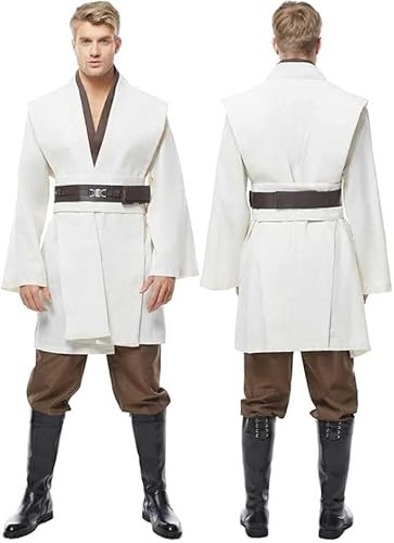 Cosplaysky Jedi-Kostüm für Erwachsene, Tunika und Bademantel mit Kapuze - Weiß - X-Large von Cosplaysky