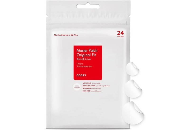 Cosrx Anti-Pickel-Pflaster Master Patch Original Fit – 24 Pimple Patches für schnelle Heilung (Effektive Pickel-Patches für klare Haut -, 24 St., Einzelpackung, 24 Patches, verschiedene Größen), Hydrokolloid-Technologie, schnelles Abheilen, antibakteriell von Cosrx