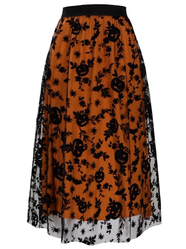 Cossoul Halloween-Tüllrock für Damen, Kürbis, elastische Taille, mehrlagiges Netzgewebe, Midi-Hexenrock, Orange Kürbisse, S/M Cossoul Halloween-Tüllrock für Damen, Kürbis, elastische Taille, mehrlagiges Netzgewebe, Midi-Hexenrock, Orange Kürbisse, S/M von Cossoul
