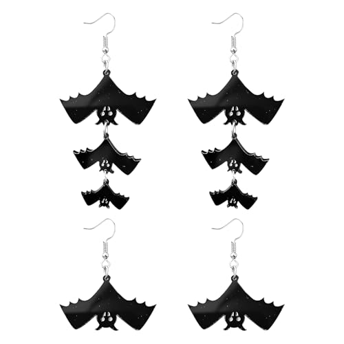 2 Paar Halloween Ohrhänger,Generic Fledermaus Ohrringe,Damen Lang Hängende Ohrhänge Halloween Vampir Bat Ohrhänger Acryl Flügel Ohrringe für Frauen Mädchen(Schwarze Fledermaus) von Cosswe