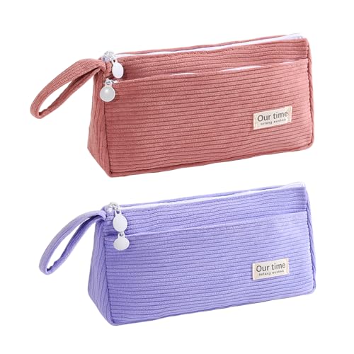 2 Stück Cord-Stoff Federmäppchen Mäppchen,Mädchen Teenager Stiftetasche Federtasche Pencil Case,Tragbare Stiftemäppchen,Waschbar Pencil Case für Schule Büro Reisen von Cosswe