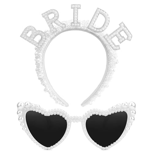 2 Stück Hochzeitszubehör Bride Haarschmuck,Herzförmige Sonnenbrille Und Perlen Haarreif,GA Accessoires Frauen Set,Junggesellenabschied Frauen, Bride to Be Accessoires Braut Bachelorette Party Deko 2 Stück Hochzeitszubehör Bride Haarschmuck,Herzförmige Sonnenbrille Und Perlen Haarreif,GA Accessoires Frauen Set,Junggesellenabschied Frauen, Bride to Be Accessoires Braut Bachelorette Party Deko von Cosswe