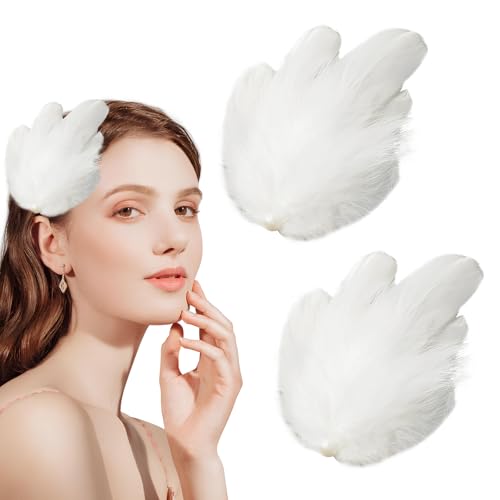 4 Stück Feder Haarspangen Weißer Feder Kopfschmuck Haarspangen Ballett Haar Accessoires für Frauen Mädchen, Weiße Perle Haarteil für Karneval Kostüm, Braut Hochzeit Cosplay Party von Cosswe