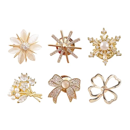 6 stück Broschen Set Damen Brosche Schmetterlings Blumenstrauß Vierblättrige Kleeblatt Perlen Blumen Strass Brosche Kragenbrosche gegen Einsehen für Kleidung Brautkleid, Kleider Clip von Cosswe