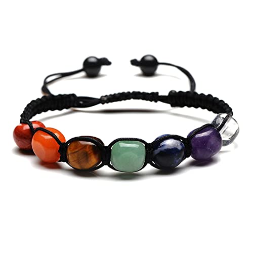 7 Chakra Edelstein Armband - Echte Natürliche Steine, Elastisch, Lava - Yoga Glückbringen für Damen und Herren von Cosswe