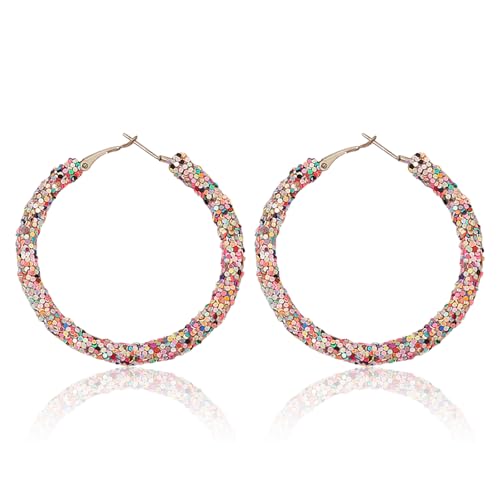 Böhmische bunte Perlen Ohrringe,Cosswe Frau Modische Perlen Earring Böhmische Ohrbügel Earring Harz Runder Kreis Ohrringe Bunt Hoop Anhänger Ohrring Hoop Dangle Ohrstecker für Mädchen (Rosa) von Cosswe