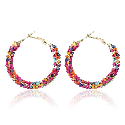 Böhmische bunte Perlen Ohrringe,Cosswe Frau Modische Perlen Earring Böhmische Ohrbügel Earring Harz Runder Kreis Ohrringe Bunt Hoop Anhänger Ohrring Hoop Dangle Ohrstecker für Mädchen (Rot) von Cosswe