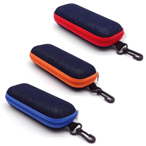 Cosswe 3 Stück Tragbare Reise-Brillentasche mit Reißverschluss Mode Harte Brillenetui Brillenetuis aus Denim-Stoff von Cosswe