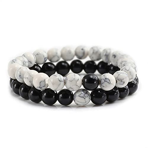 Cosswe Pärchen-Armband Schwarz Weiß Stein - Natursteinperlen Magnetisches Armband für Liebhaber und Freunde - 2 Stück, 8mm Perlen Cosswe Pärchen-Armband Schwarz Weiß Stein - Natursteinperlen Magnetisches Armband für Liebhaber und Freunde - 2 Stück, 8mm Perlen von Cosswe