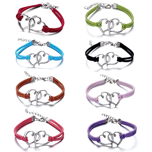 Cosswe Doppel Herzen Freundschaft Armbänder,8 Stück Handgemacht Geflochten Mädchen Armband Verstellbar Damen Freundschaftsarmband Handgefertigt Armschmuck für Beste Freunde Schwestern Teen Kinder von Cosswe