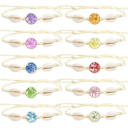 Cosswe Freundschaftsarmbänder für Mädchen,Blumen Muschel Geflochten Freundschaft Armbänder Verstellbare Freundschaftsarmband Bunte Gewebte Armbänder Handgefertigt Armband für Frauen Teenager von Cosswe