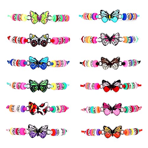 Cosswe Kinder Freundschaftsarmbänder, 12 Stk Schmetterling Armbänder für Mädchen, Einstellbare Geflochten Armband, Geburtstagsparty Kindergeburtstag Geschenke von Cosswe