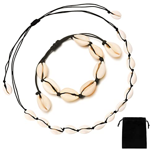 Cosswe Muschel Halskette Armband Set, 2 Stück Muschel Halskette Natürliche Muschelketten Muschel Halsketten Armband (Black) von Cosswe
