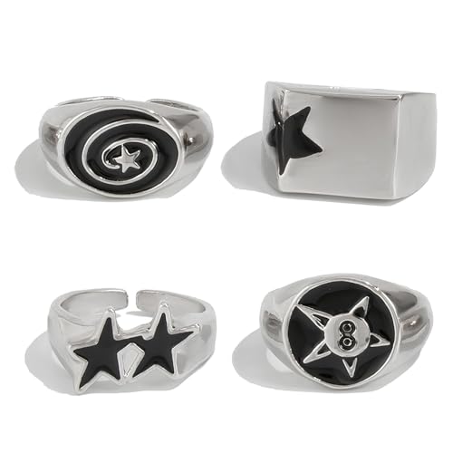 Cosswe 5 Stück Ringe Herren,Einstellbar Daumenring Herren Rock Ring,Goth Punk Hip-Hop Sternenstil Freundschaftsringe Modeschmuck von Cosswe