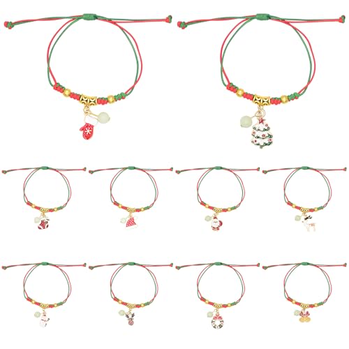Freundschaftsarmbänder für Mädchen,10 Stück Weihnachten Weihnachtsmann Schneemann Geflochten Armband Weihnachtsbaum Socken Hut Gewebtes Armband Verstellbares Weihnachtsarmband für Weihnachtsfeier von Cosswe