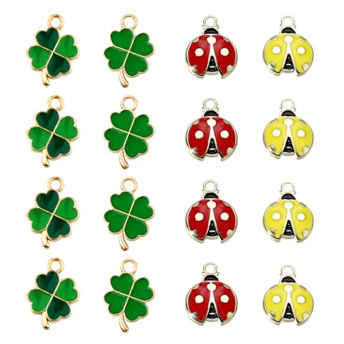 Kleeblatt Marienkäfer Anhänger, 40 Stück Metall Glücksbringer Vierblättriges Schlüsselbund Rot Ladybug Emaille Charme Grün Vierblättrige Charms Glückskäfer Zubehör Verzierungen DIY Basteln Schmuck Kleeblatt Marienkäfer Anhänger, 40 Stück Metall Glücksbringer Vierblättriges Schlüsselbund Rot Ladybug Emaille Charme Grün Vierblättrige Charms Glückskäfer Zubehör Verzierungen DIY Basteln Schmuck von Cosswe