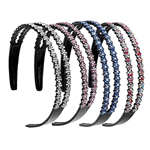 Modische Haarreife,4 Stück Strass Haarband Doppel Kristall Seite Hard Headbands Rutschfestes Zahn-Haarband Elegant Haarschmuck Stirnband für Damen Mädchen von Cosswe