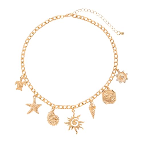 Sommer Seestern Muschel Halskette Gold Seestern Muscheln Halskette Gold Charm Sonne Choker Kette Meer Stern Surferkette Boho Sommer Strand Schmuck für Mädchen Sommerurlaub von Cosswe