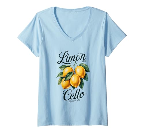 Damen Limoncello Costa D'amalfi La Dolce Vita Zitrone T-Shirt mit V-Ausschnitt Damen Limoncello Costa D'amalfi La Dolce Vita Zitrone T-Shirt mit V-Ausschnitt von Costa D'amalfi Vintage Lemon Citrus Summer Vibes