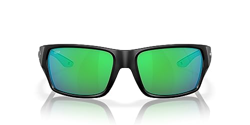 Costa Del Mar Herren Tailfin Rechteckige Sonnenbrille, Mattschwarz/grün verspiegelt, 580p, 57 mm von Costa Del Mar