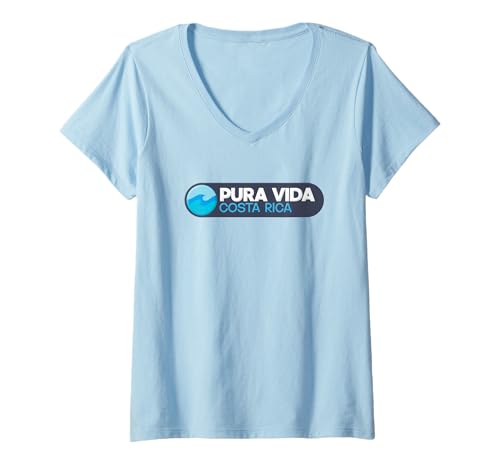 Damen Pura Vida Costa Rica-Logoemblem - Pura Vida Costa Rica T-Shirt mit V-Ausschnitt Damen Pura Vida Costa Rica-Logoemblem - Pura Vida Costa Rica T-Shirt mit V-Ausschnitt von Costa Rica Adventure Gear