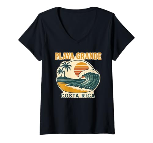 Damen Playa Grande, Costa Rica T-Shirt mit V-Ausschnitt Damen Playa Grande, Costa Rica T-Shirt mit V-Ausschnitt von Costa Rica Pura Vida Place