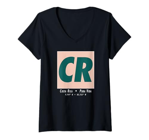Damen Pura Vida Costa Rica Reisesouvenir CR Minimalist T-Shirt mit V-Ausschnitt Damen Pura Vida Costa Rica Reisesouvenir CR Minimalist T-Shirt mit V-Ausschnitt von Costa Rica Pura Vida Souvenirs