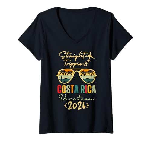Damen Straight Trippin Costa Rica 2026 Trip Family Summer Vacation T-Shirt mit V-Ausschnitt Damen Straight Trippin Costa Rica 2026 Trip Family Summer Vacation T-Shirt mit V-Ausschnitt von Costa Rica Vacation 2026 Family Matching Apparel