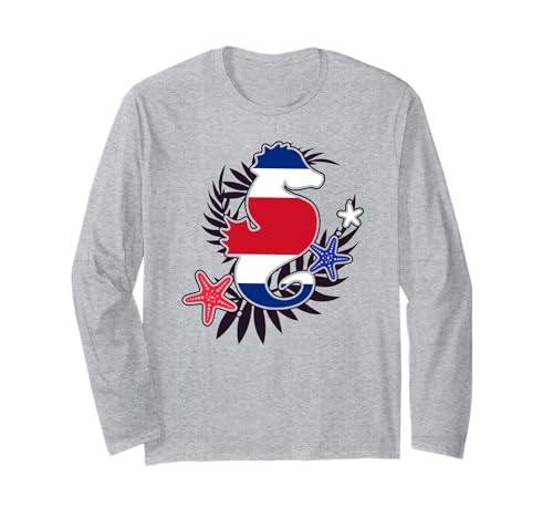 Costa Rica Flagge Cute Seepferdchen Grafik Mädchen Kinder Langarmshirt von Costa Rican Flag Designs