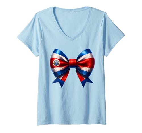 Damen Bogen für Damen aus Costa Rica, Pura Vida, Flagge Costa Ricas, Mädchen, Kinder T-Shirt mit V-Ausschnitt von Costa Rican Girl Coquette Costa Rica Flag Apparel