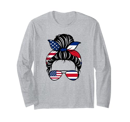US-Flagge Costa Rica Messy Bun Girl Kids Mom Langarmshirt US-Flagge Costa Rica Messy Bun Girl Kids Mom Langarmshirt von Costa Rican USA Flag Designs