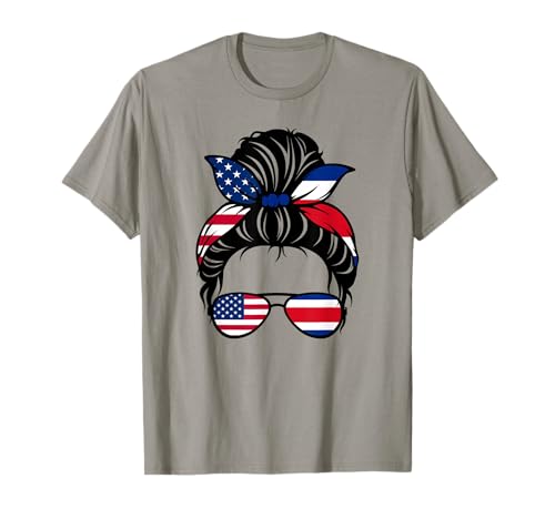 US-Flagge Costa Rica Messy Bun Girl Kids Mom T-Shirt von Costa Rican USA Flag Designs