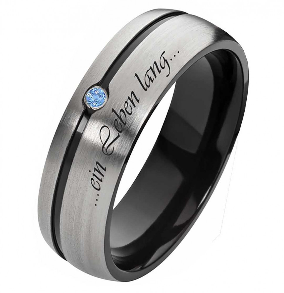 Damenring Titanring DT133 schwarz / Zirkonia blau von Costina