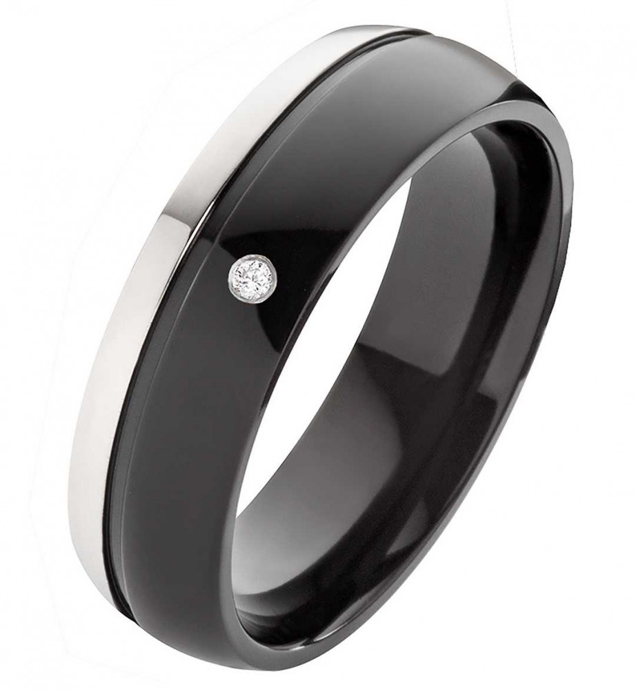 Damenring Titanring DT196 schwarz und Zirkonia oder Diamant von Costina