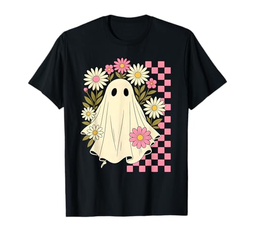 Vintage Pink Flowers Ghost Groovy Halloween Spooky Girls T-Shirt Vintage Pink Flowers Ghost Groovy Halloween Spooky Girls T-Shirt von Costume Spooky Ghost Halloween Girls Women